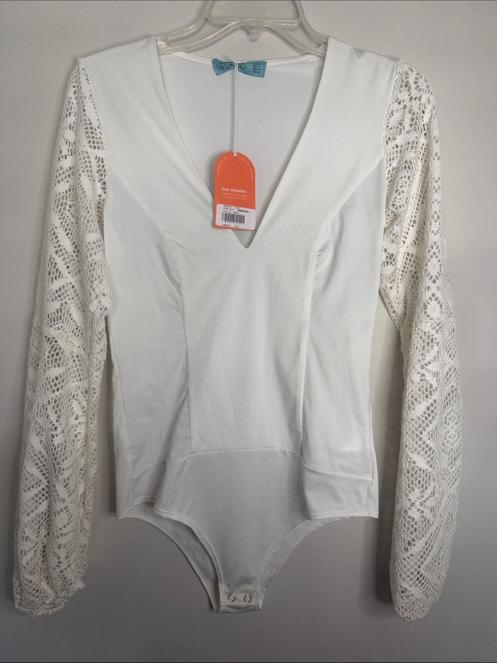 Spirit Cream V-Neck Lace Sleeve Bodysuit